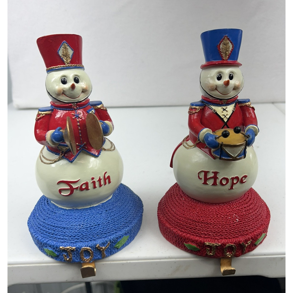 Vintage Snowman‎ Marching Band Stocking Hangers Faith Hope Drum Cymbals